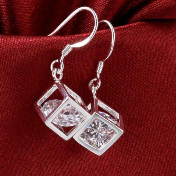 Crystal In a Box Drop Earrings - Picture 3 of 3